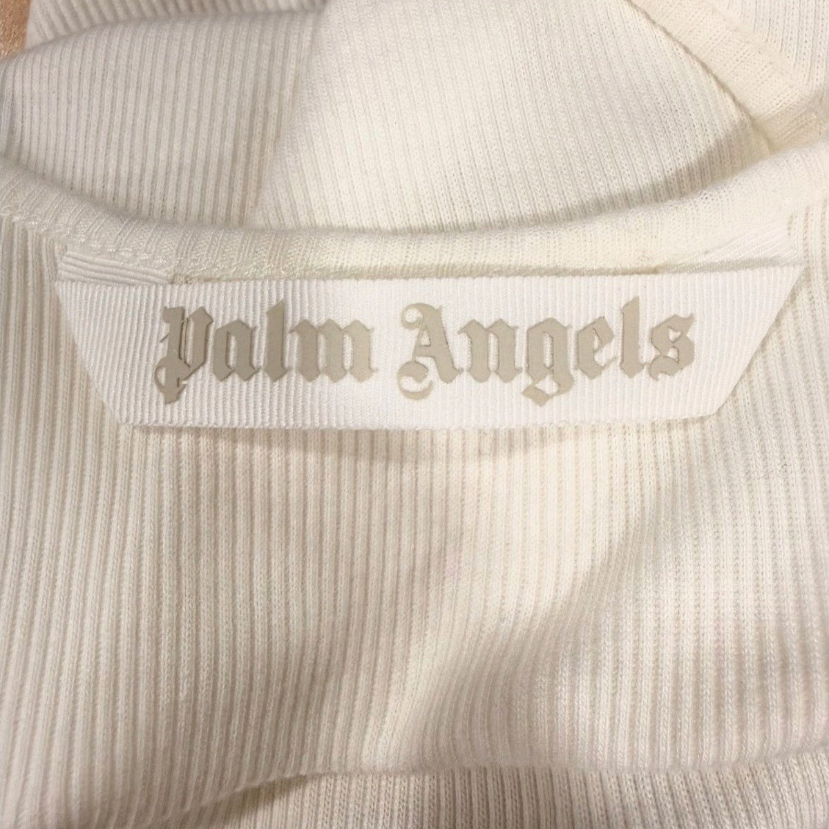 Palm Angels Cotton Ribbed Logo Scoop Neck Tank Top Cream Women's Size XXS