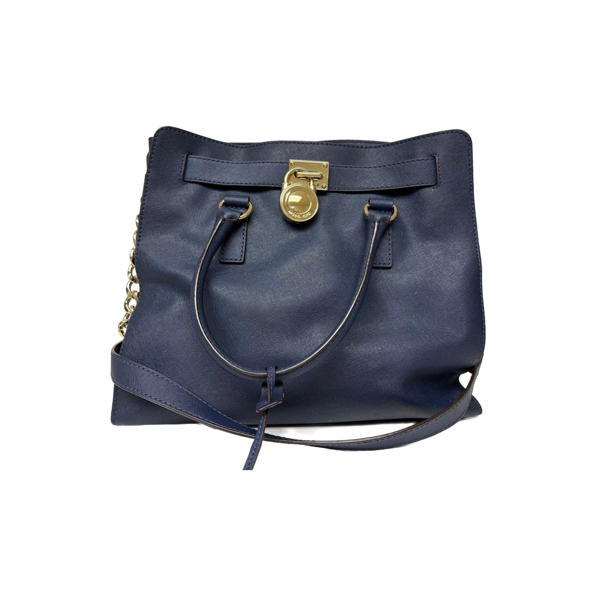 Michael Kors Hamilton Large Navy Saffiano Leather Gold Tote Bag Women's OS