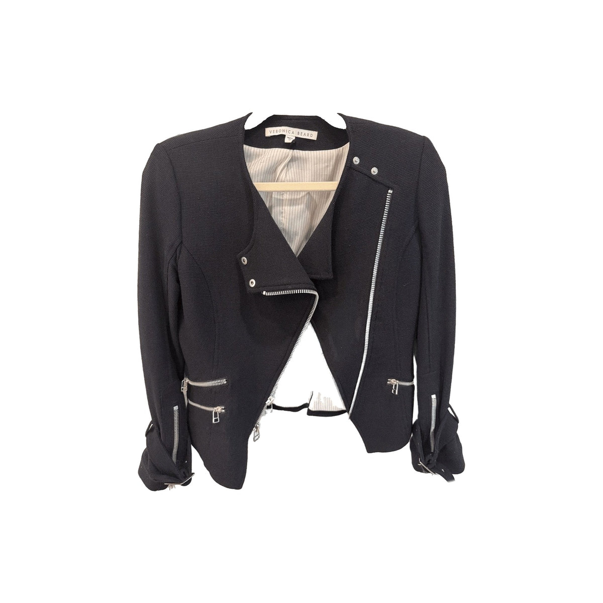 Veronica Beard Black Asymmetrical Zip Moto Jacket Size 0