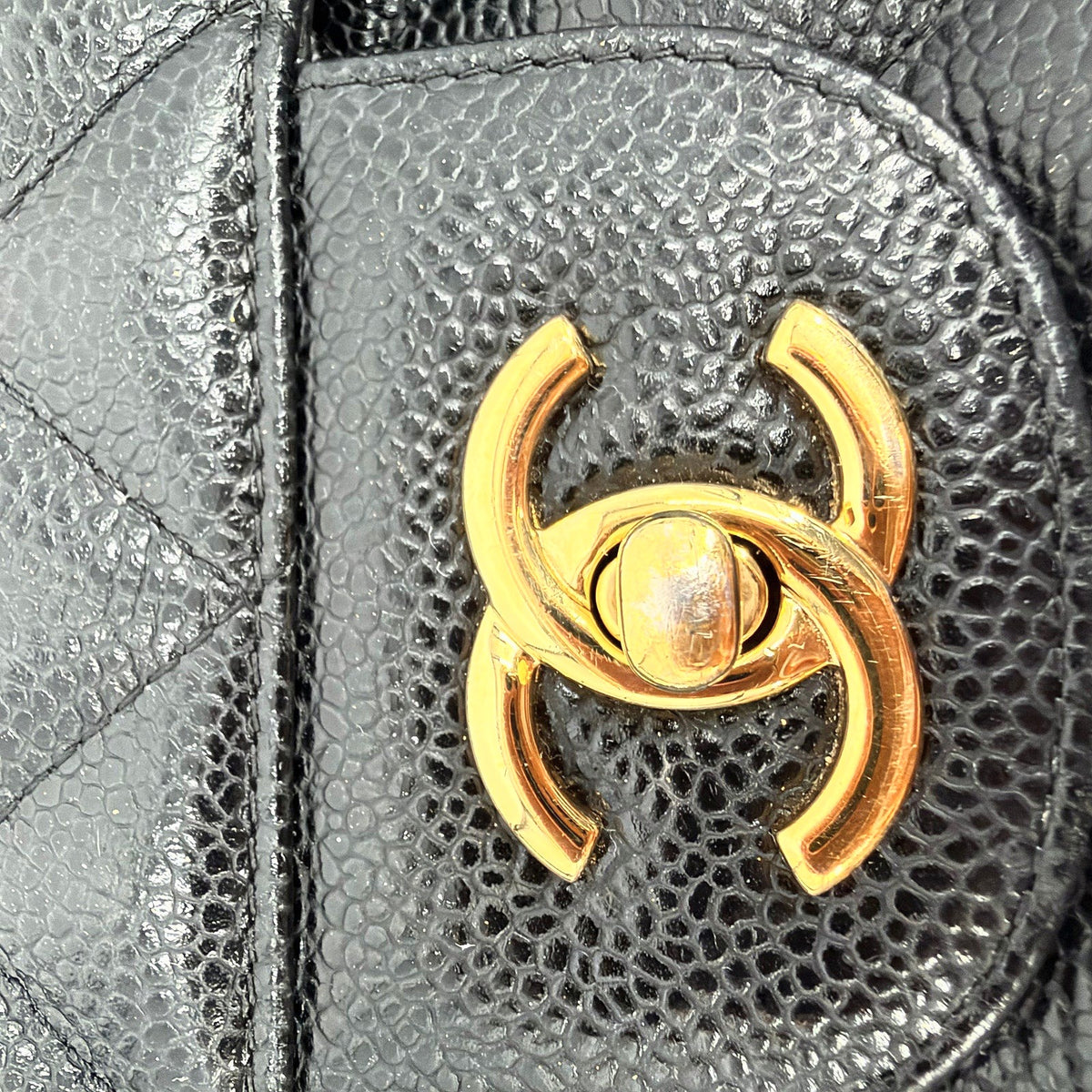 Chanel Classic Double Flap Jumbo Caviar Leather Black Gold Hardware Shoulder Bag