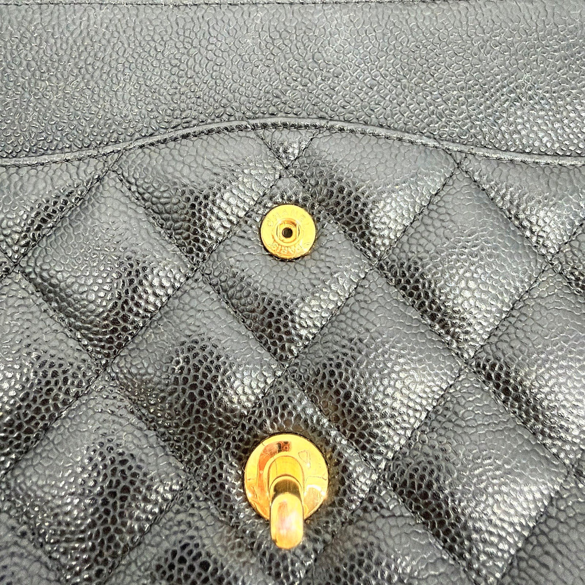 Chanel Classic Double Flap Jumbo Caviar Leather Black Gold Hardware Shoulder Bag