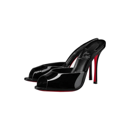 Christian Louboutin Me Dolly 100 Black Patent Peep Toe Mule Heels Size 37