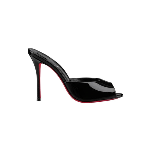 Christian Louboutin Me Dolly 100 Black Patent Peep Toe Mule Heels Size 37