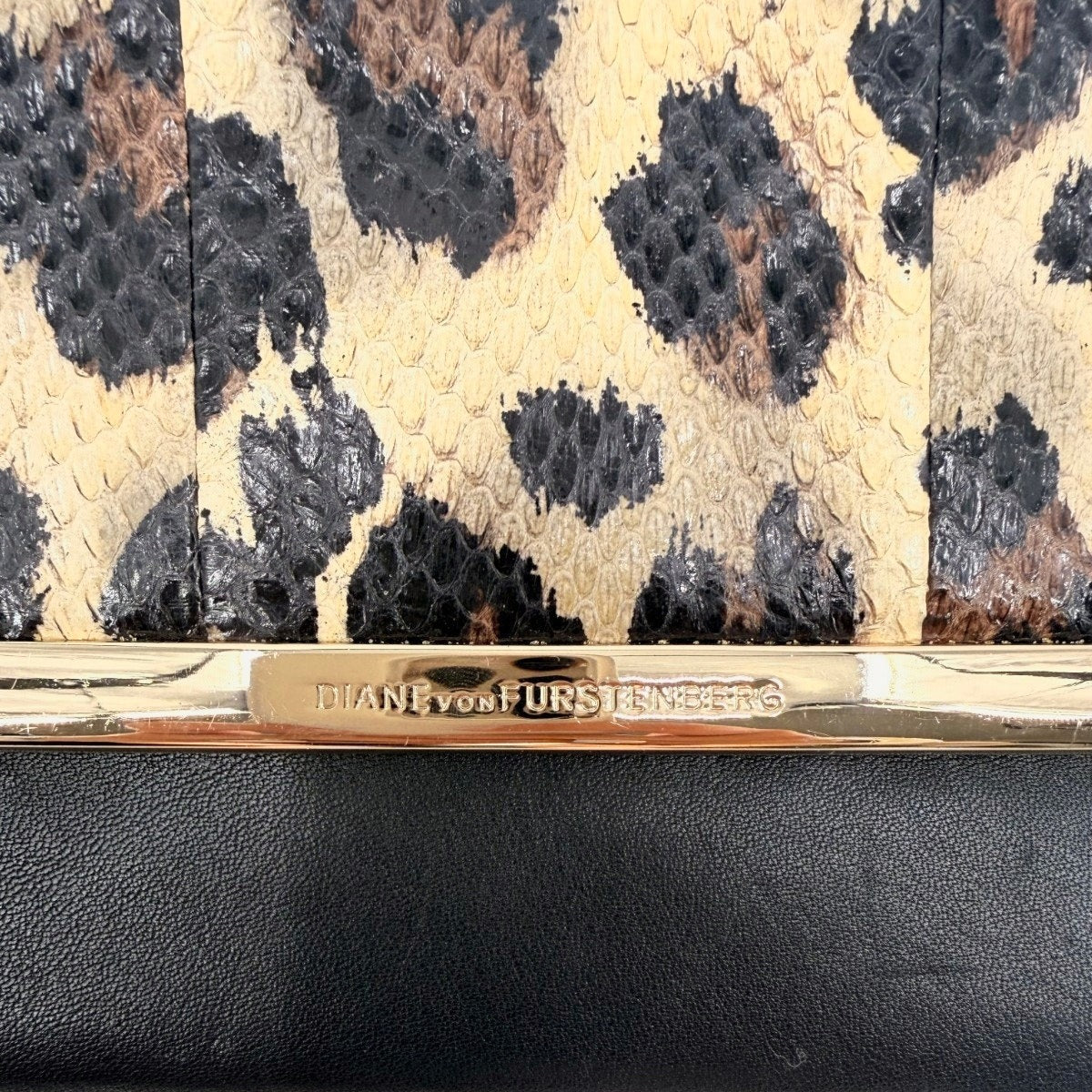 Diane Von Furstenberg Leopard Print Leather Clutch Wallet Black Brown