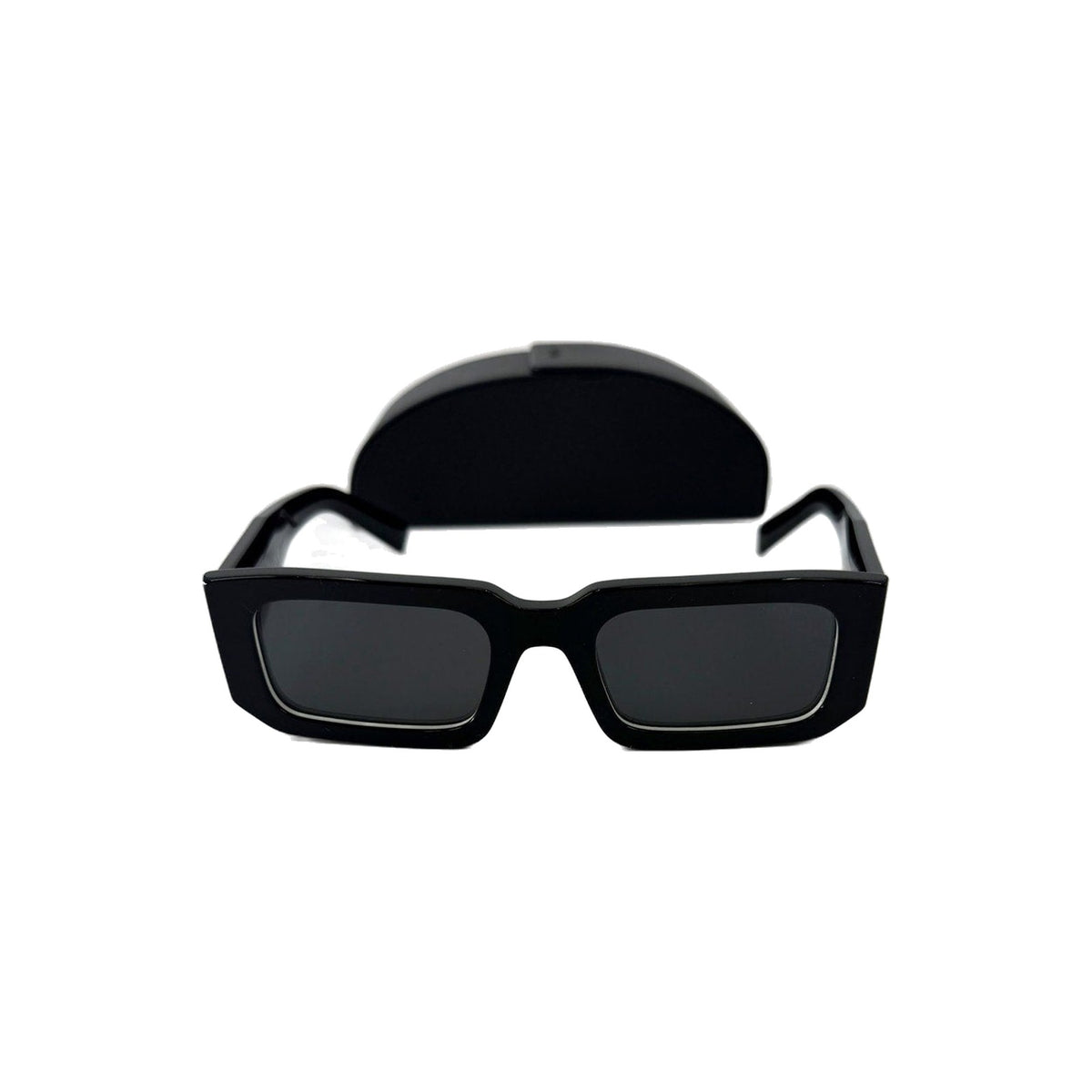 Prada Symbole SPR 06Y Black White Rectangle Sunglasses Dark Gray Women's 53-21