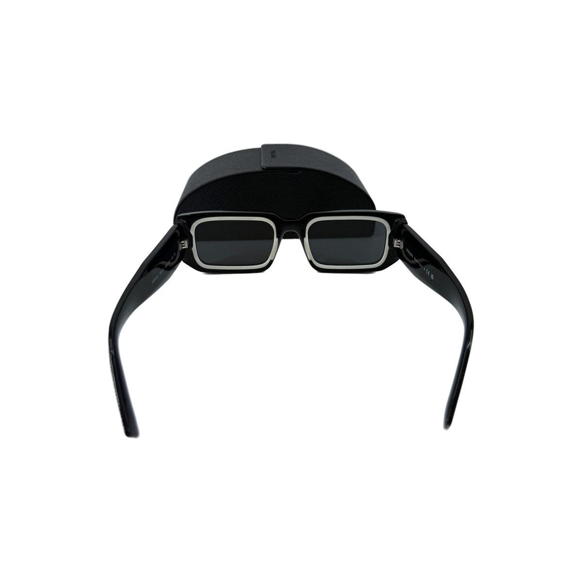 Prada Symbole SPR 06Y Black White Rectangle Sunglasses Dark Gray Women's 53-21