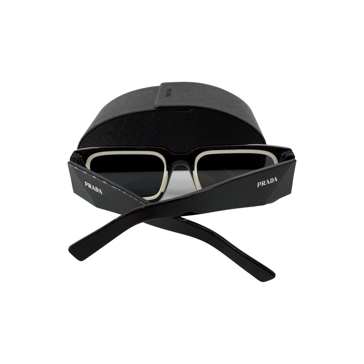 Prada Symbole SPR 06Y Black White Rectangle Sunglasses Dark Gray Women's 53-21