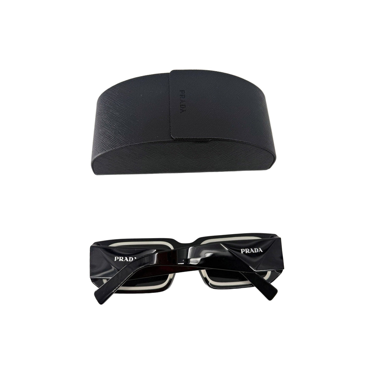 Prada Symbole SPR 06Y Black White Rectangle Sunglasses Dark Gray Women's 53-21