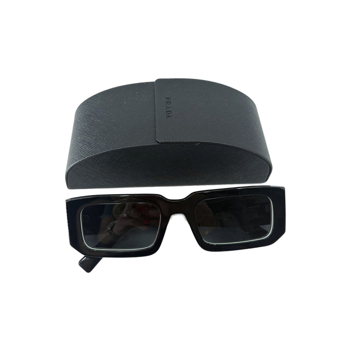 Prada Symbole SPR 06Y Black White Rectangle Sunglasses Dark Gray Women's 53-21