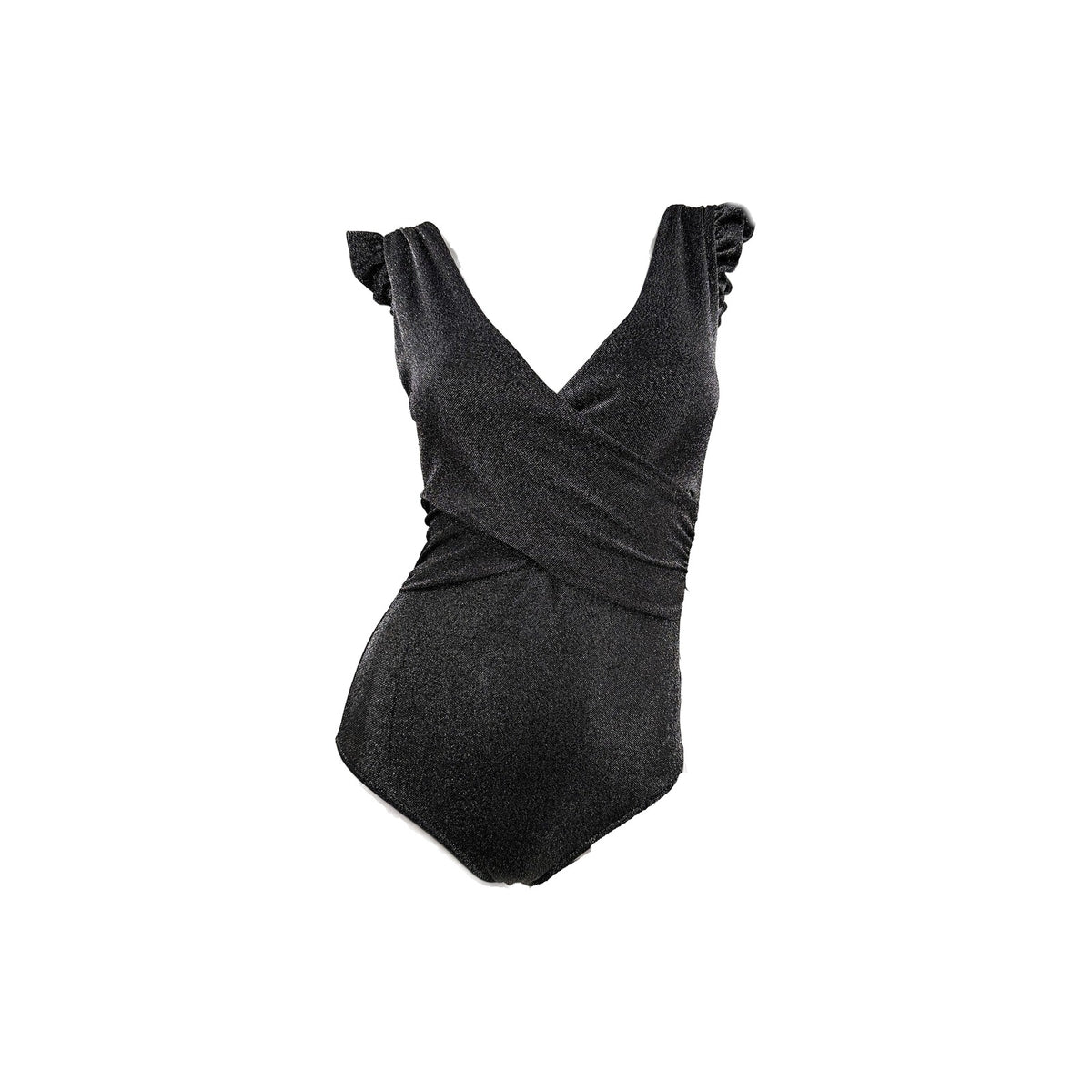 Bershka Night Out Metallic Wrap Front Ruffle Sleeve Bodysuit Black Silver Size M