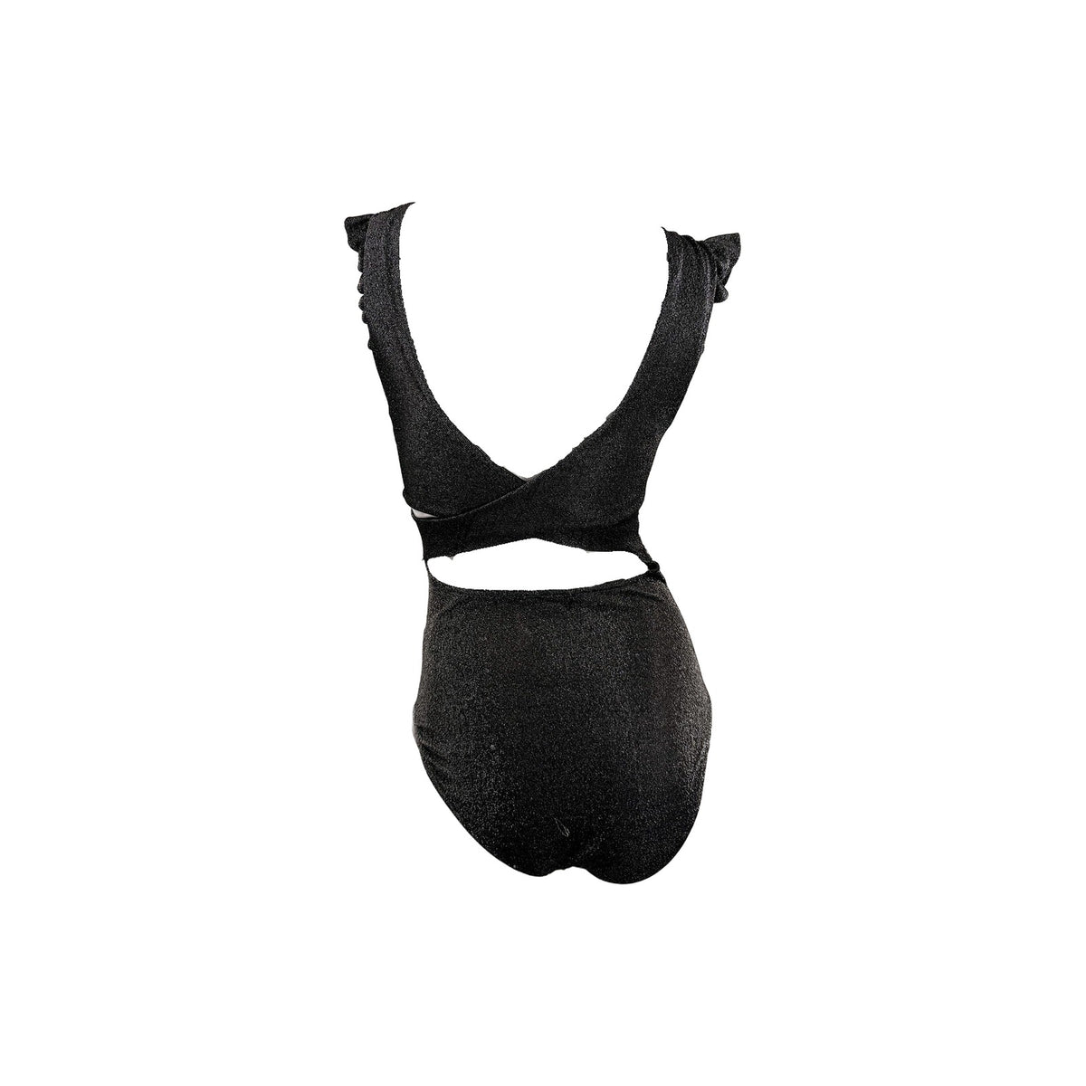 Bershka Night Out Metallic Wrap Front Ruffle Sleeve Bodysuit Black Silver Size M