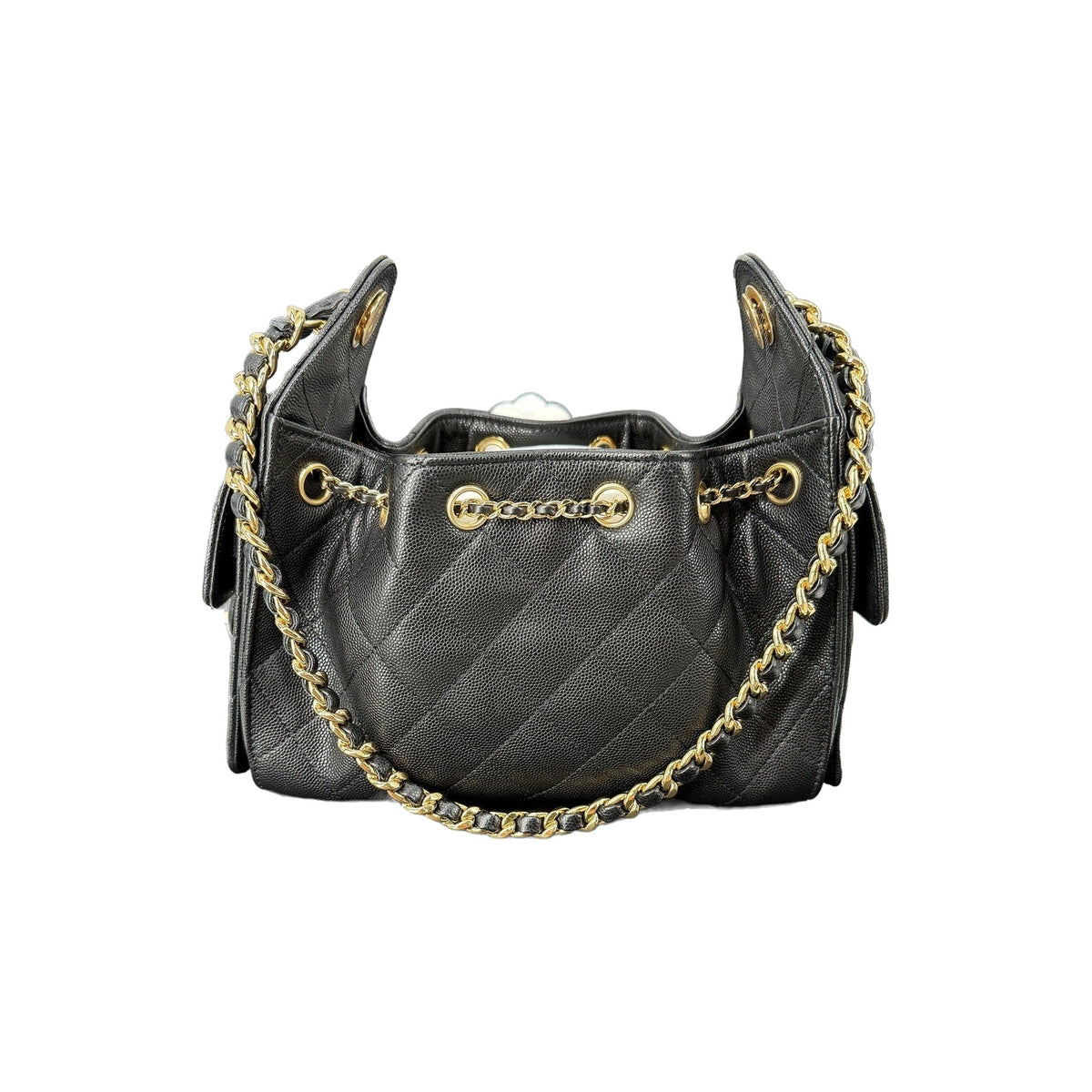 Chanel 25 Mini Black Caviar Gold Hardware Hobo Bag 26B AS5631 New Full Set