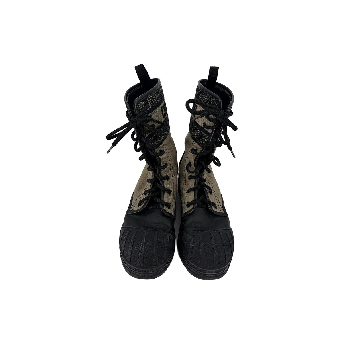 Dior D-Major Lace Up Combat Boots Beige Technical Fabric Black Calfskin 37
