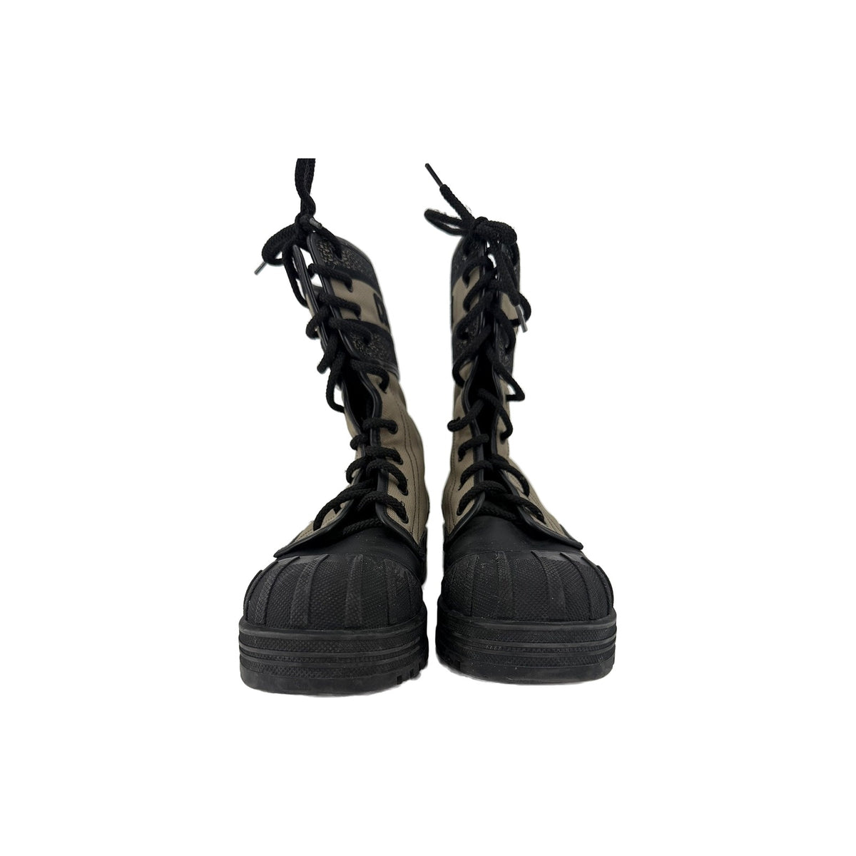 Dior D-Major Lace Up Combat Boots Beige Technical Fabric Black Calfskin 37