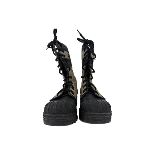 Dior D-Major Lace Up Combat Boots Beige Technical Fabric Black Calfskin 37