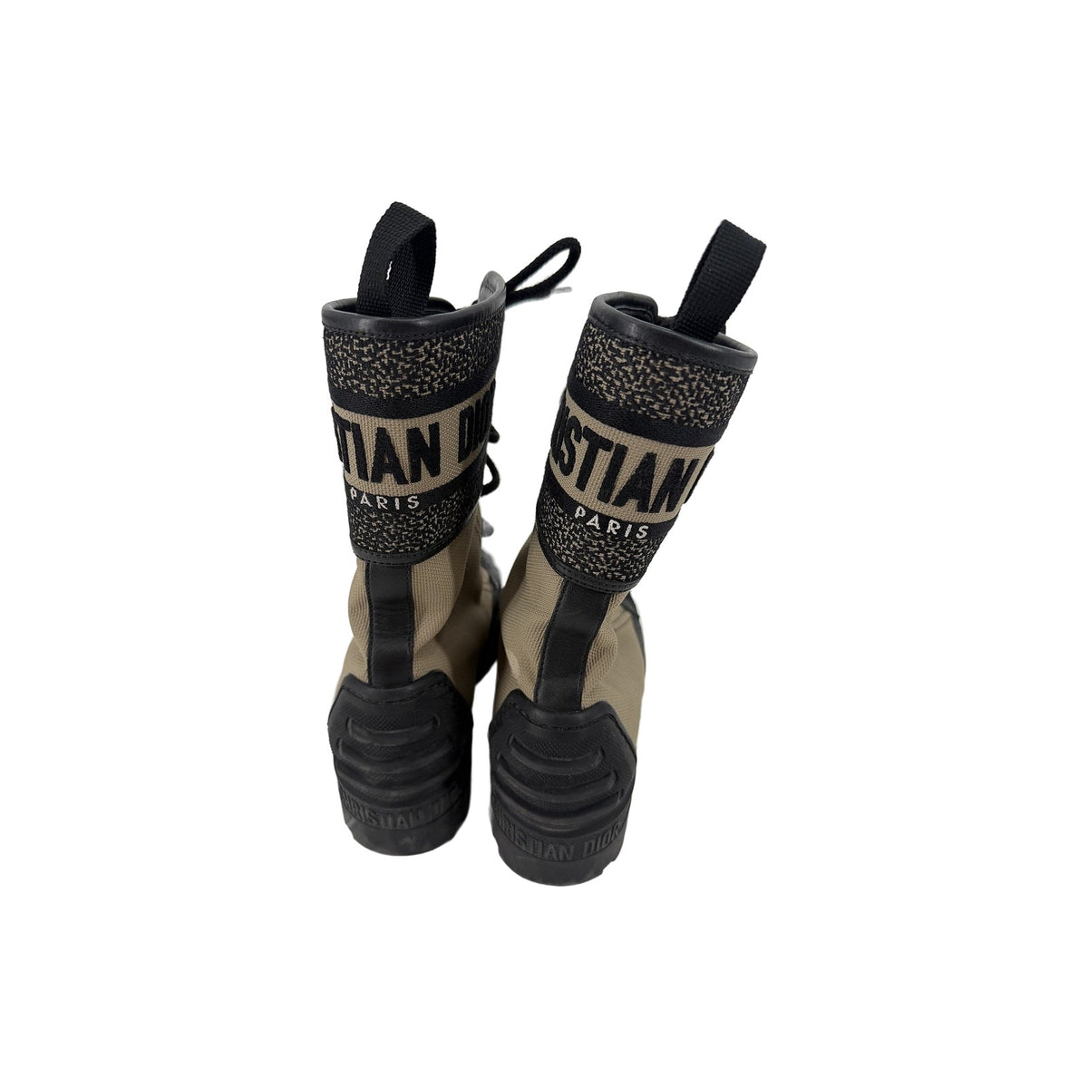 Dior D-Major Lace Up Combat Boots Beige Technical Fabric Black Calfskin 37
