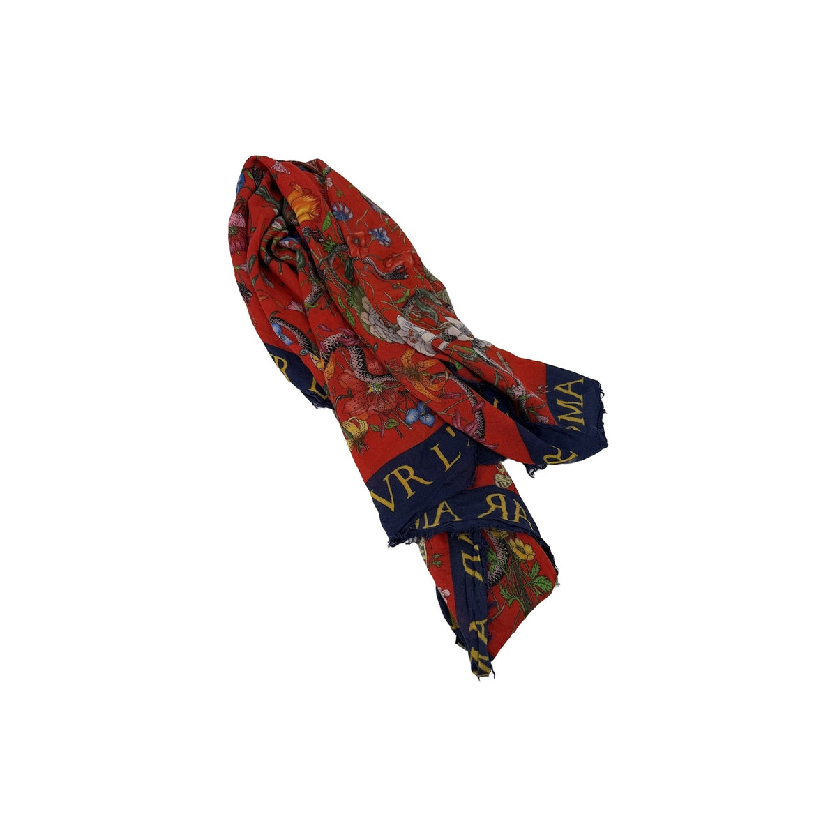 Gucci Flora Snake L'Aveugle Par Amour Shawl Scarf Red Navy Floral Wrap