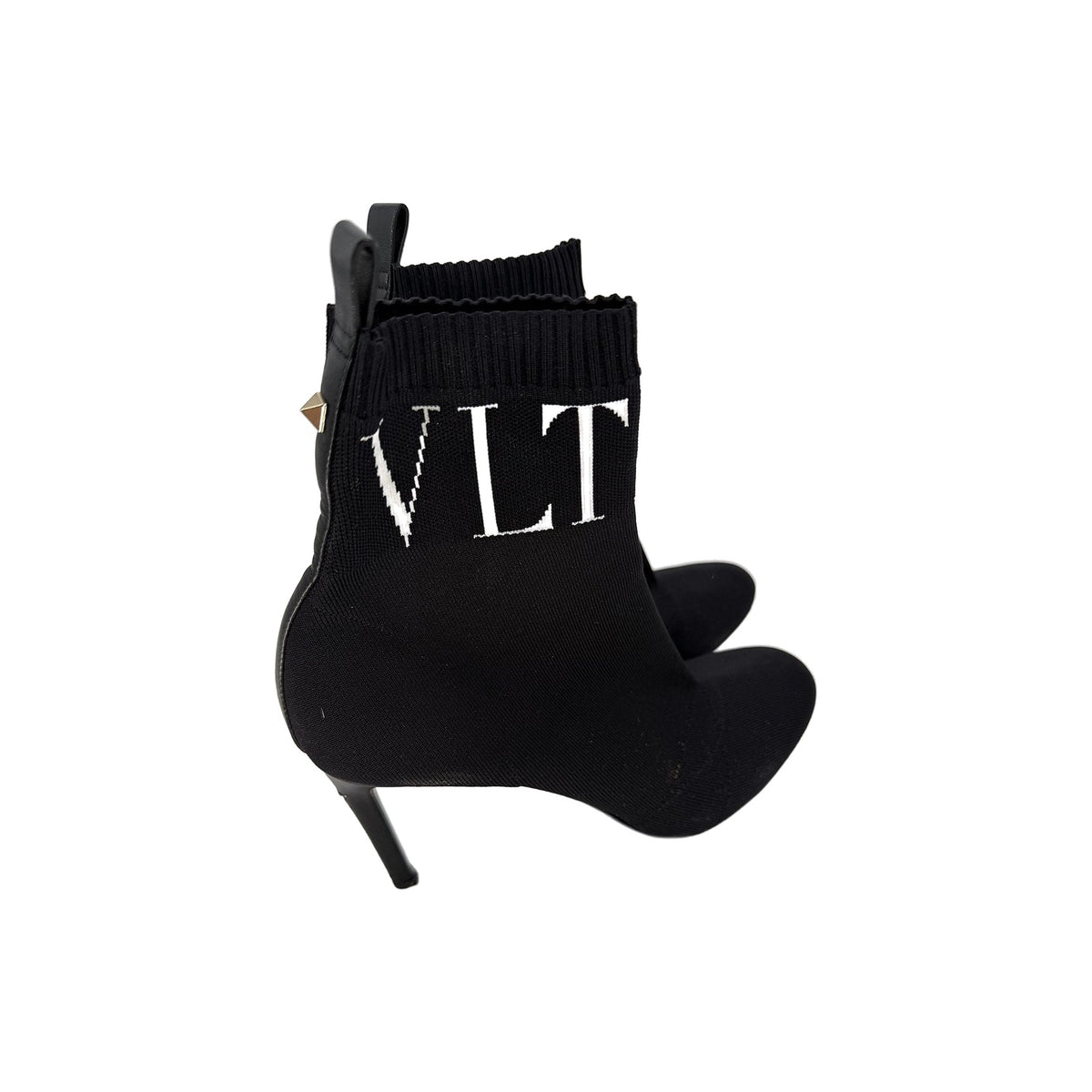 Valentino Garavani VLTN Knit Sock Ankle Boots Rockstud Black White 37