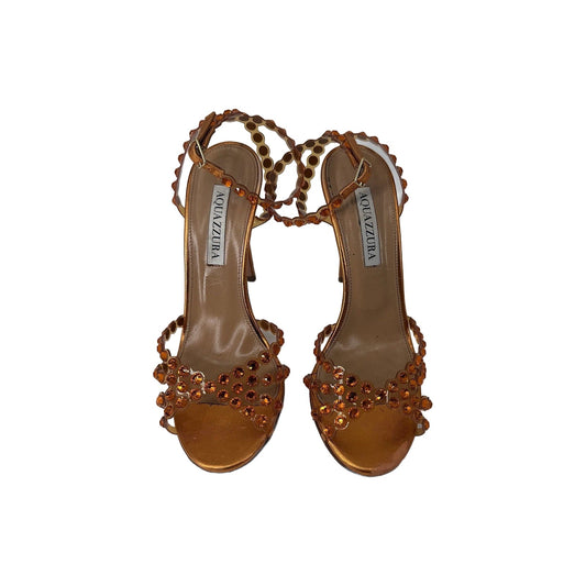 Aquazzura Tequila Plexi Crystal PVC Sandals Orange Copper Metallic Heels 37