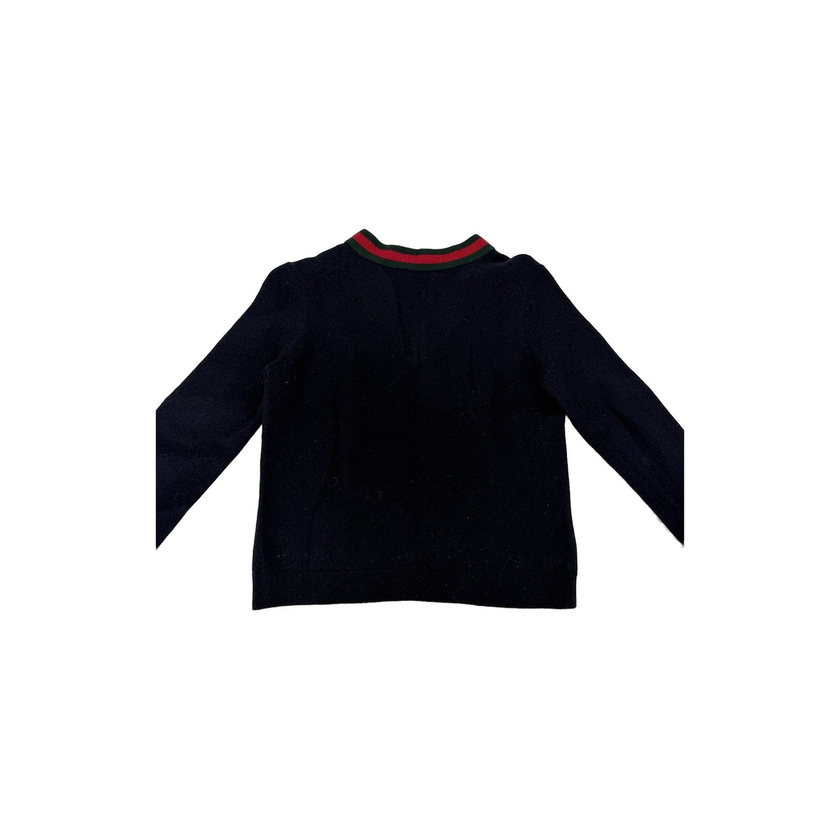 Gucci Navy Wool V-Neck Sweater Green Red Web Stripe Trim Pullover