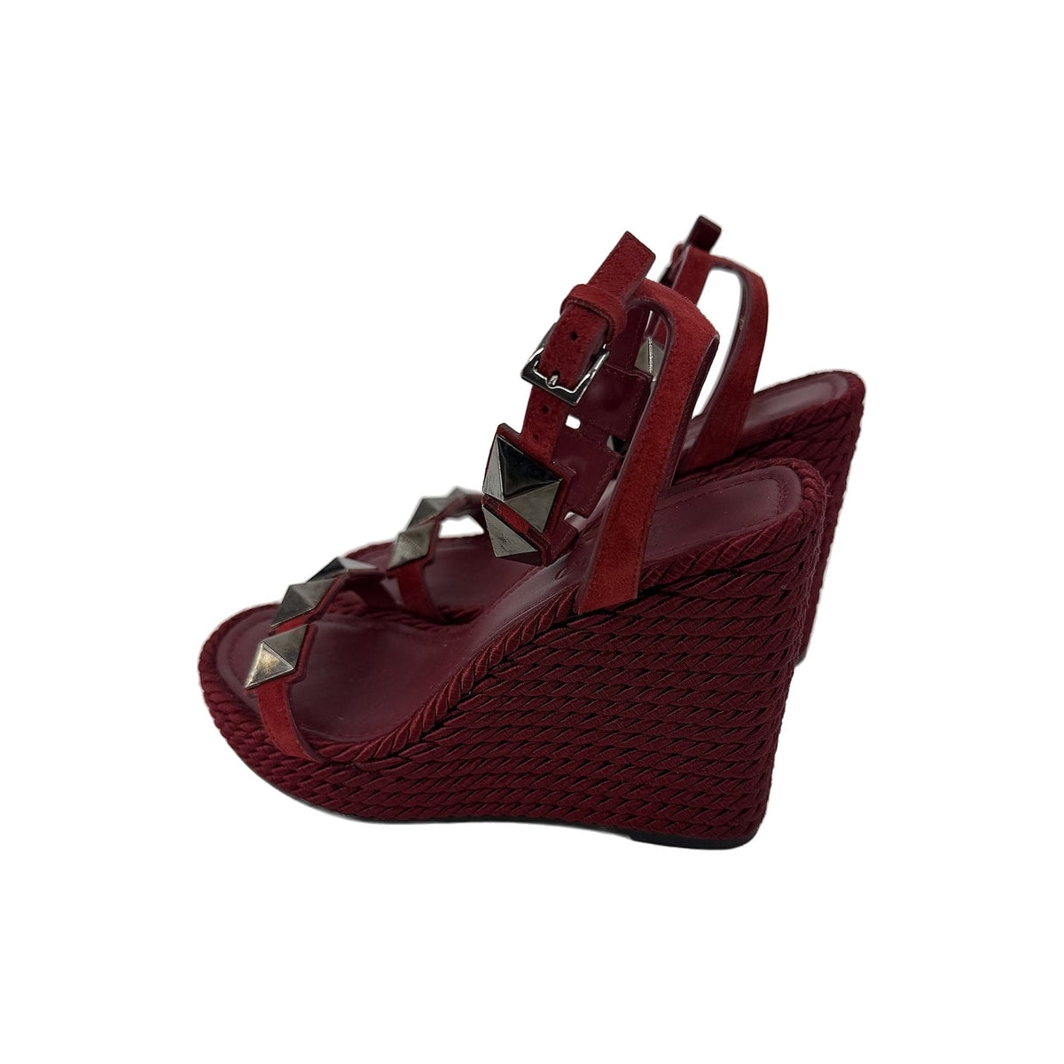 Valentino Garavani Roman Stud Torchon Wedge Sandals Rubino Red 37