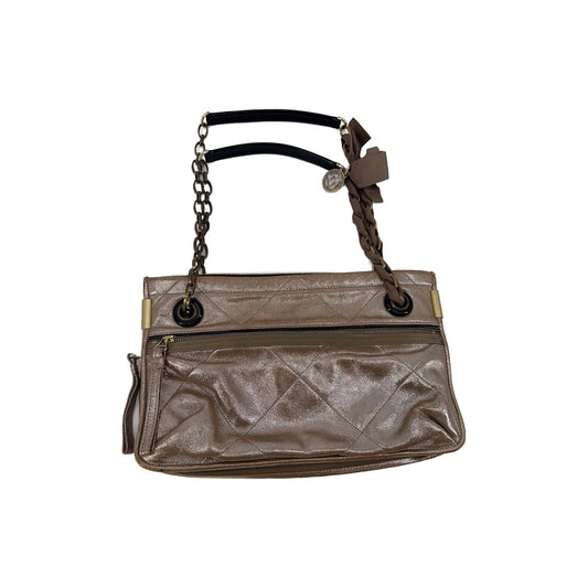 Lanvin Happy Amalia Metallic Champagne Bronze Quilted Shoulder Bag Chain Italy