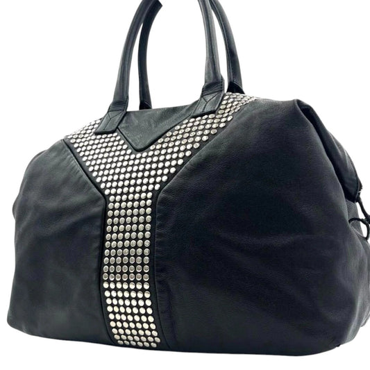 YSL Yves Saint Laurent Chevre Leather Rock Stud Large Easy Y Shoulder Bag Black