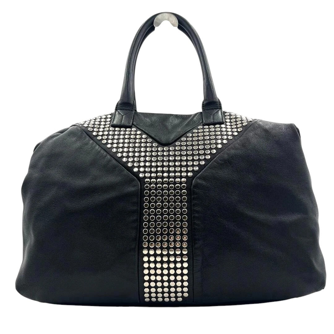 YSL Yves Saint Laurent Chevre Leather Rock Stud Large Easy Y Shoulder Bag Black
