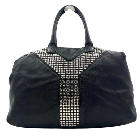 YSL Yves Saint Laurent Chevre Leather Rock Stud Large Easy Y Shoulder Bag Black