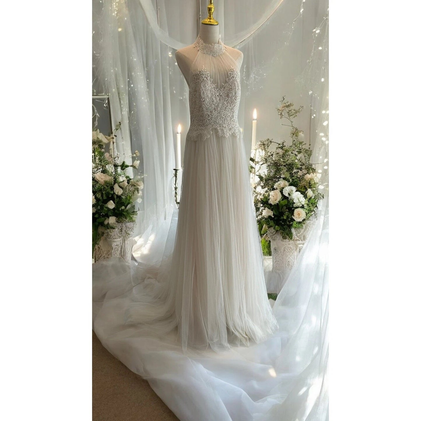 Donatela by Rosa Clará Off White Sheer Lace Bodice Wedding Dress Gown Size 12