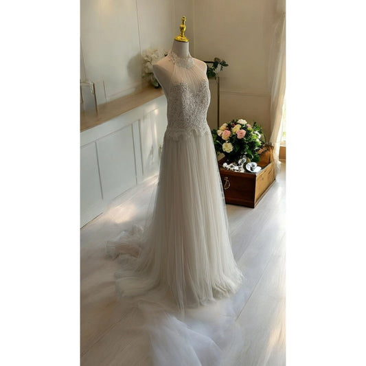 Donatela by Rosa Clará Off White Sheer Lace Bodice Wedding Dress Gown Size 12