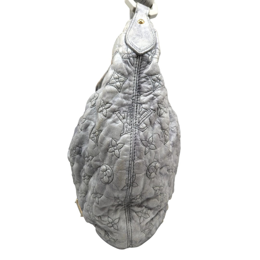 Louis Vuitton Olympe Hobo Shoulder Bag Grey Lambskin Leather Monogram