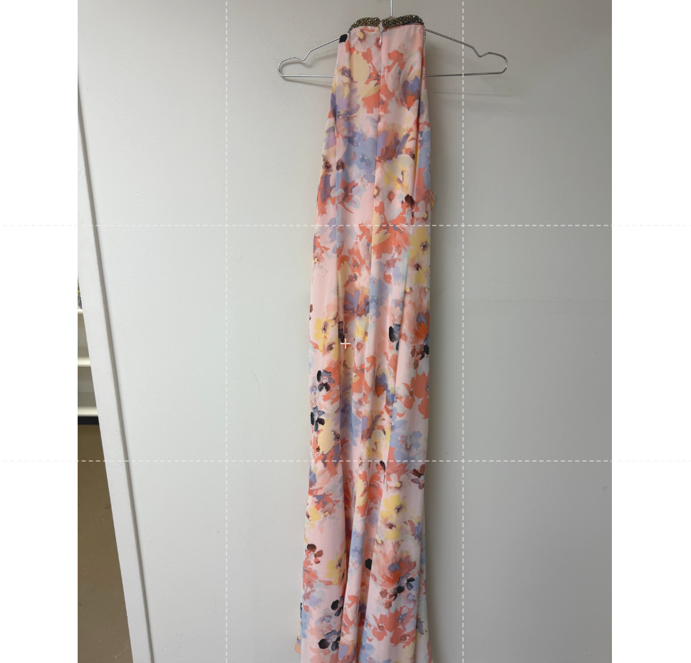 Calvin Klein Chiffon Floral Print Beaded Halter Draped Maxi Dress Pink Size 12